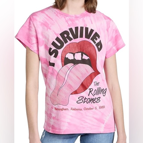 MadeWorn Tops - Madeworn Pink Distressed “I Survived The Rolling Stones”, Size M